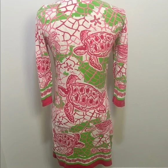 Pink and Green Turtle Print Dress XS - Picture 4 of 5
